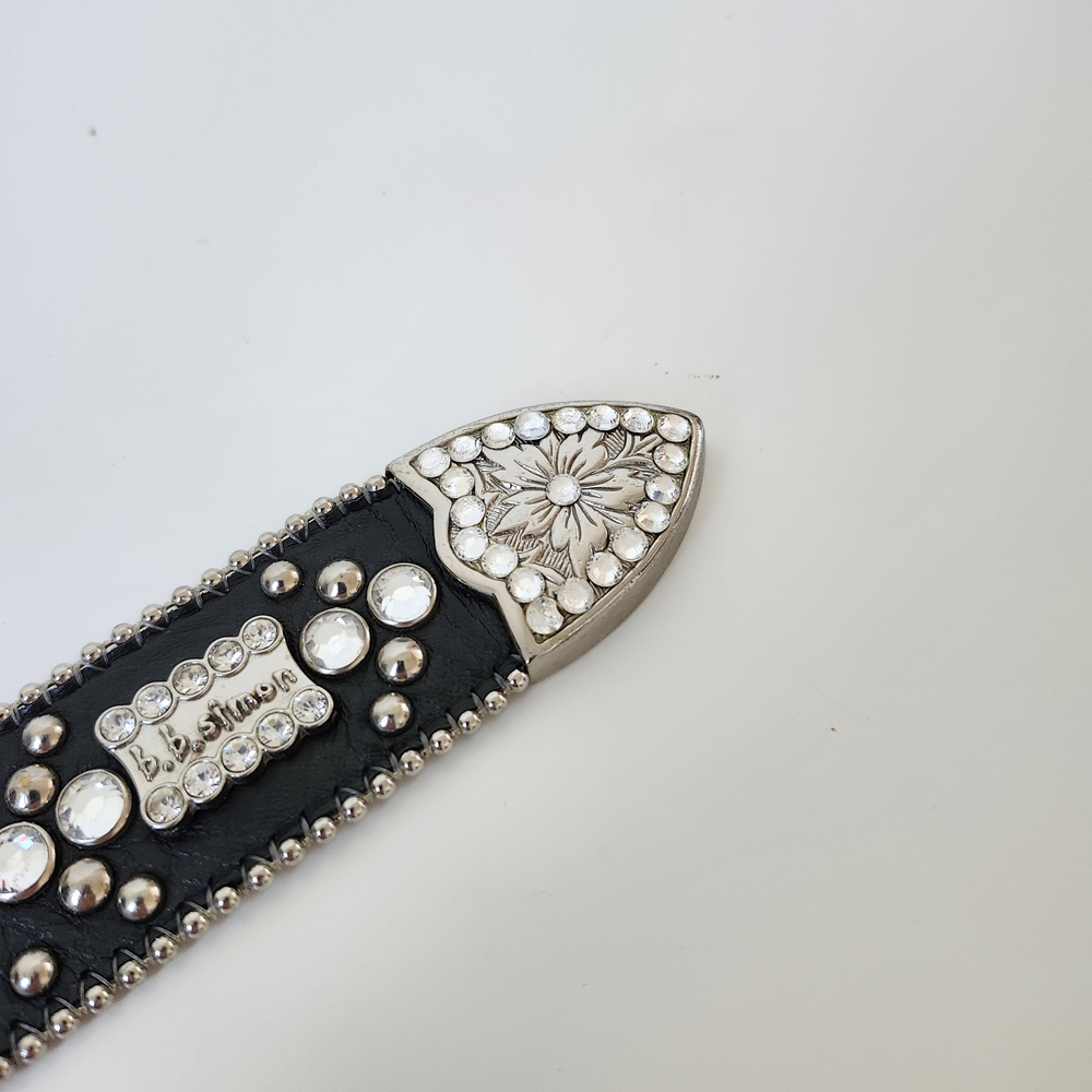 LEAVING POSH FINAL CLEARANCE B.B. Simon Black and Silver Crystal Studded Belt - Picture 9 of 14